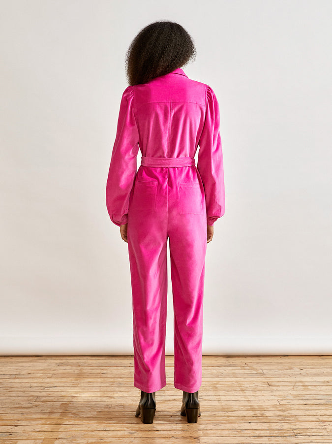 Angie Pink Cotton Velvet Jumpsuit by KITRI Studio