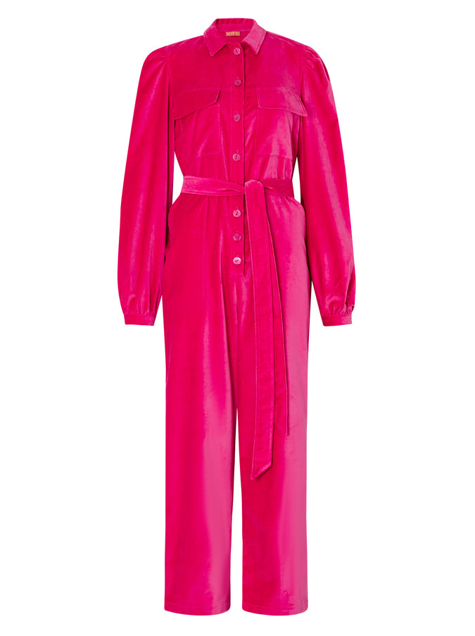 Angie Pink Cotton Velvet Jumpsuit by KITRI Studio