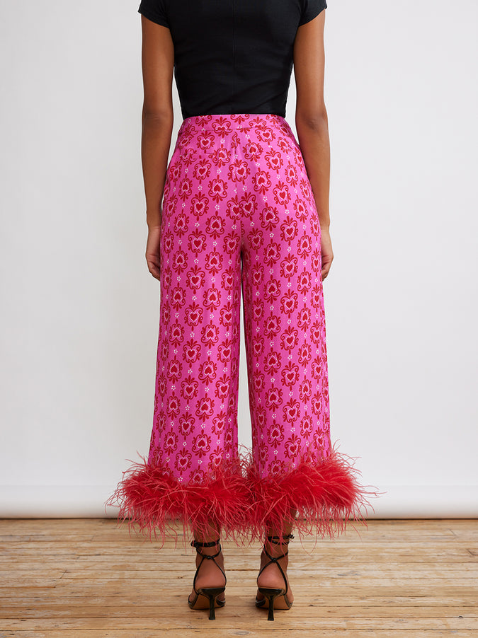 Apollo Pink Heart Print Feather Trousers by KITRI Studio
