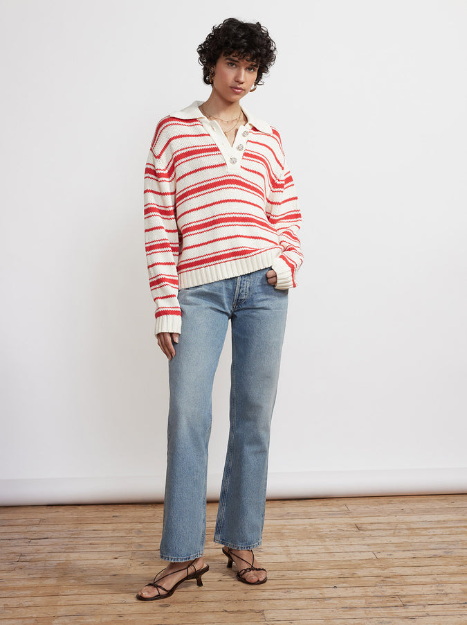 April Red Striped Polo Sweater by KITRI Studio