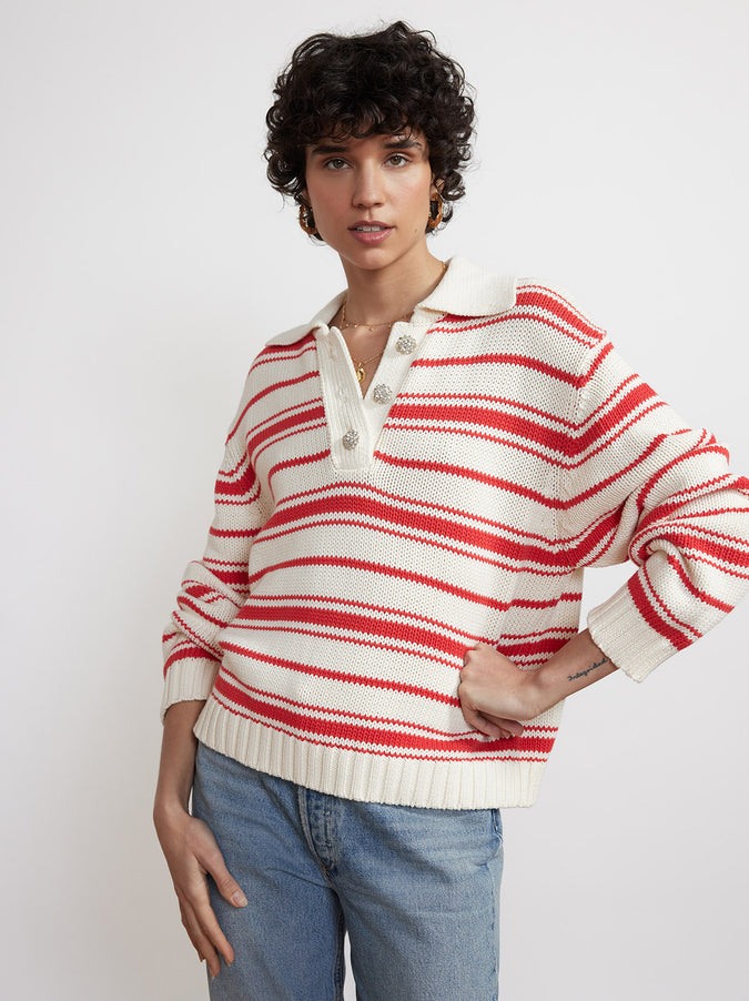 April Red Striped Polo Sweater by KITRI Studio
