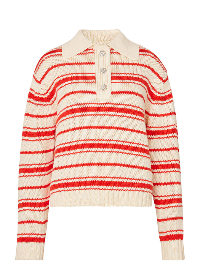 April Red Striped Polo Sweater by KITRI Studio
