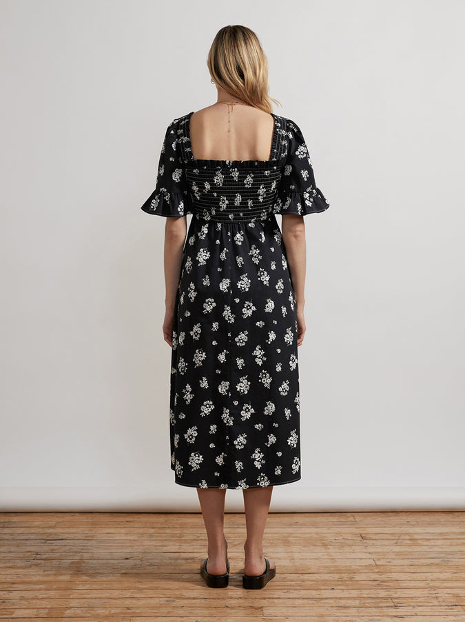 Arabella Black Mono Floral Midi Dress