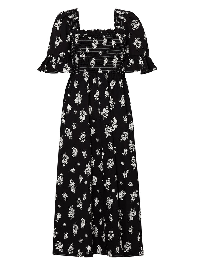 Arabella Black Mono Floral Midi Dress