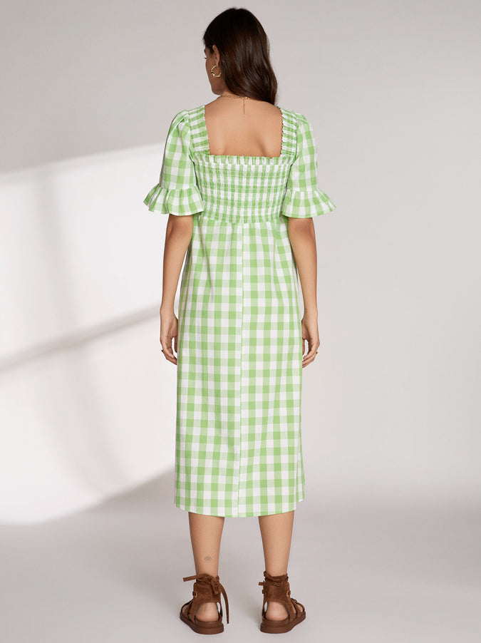 Arabella Green Gingham Shirred Dress by KITRI Studio
