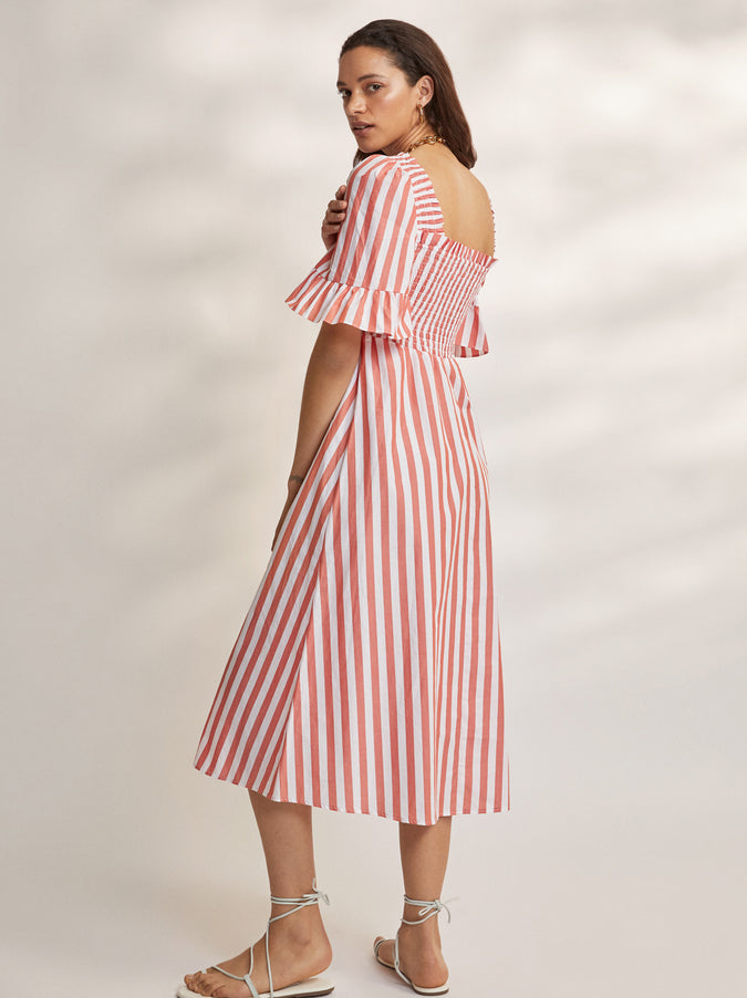 Arabella Striped Cotton Shirred Dress by KITRI Studio