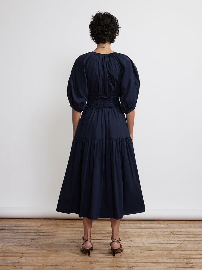 Beatrix Navy Cotton Midi Dress by KITRI Studio