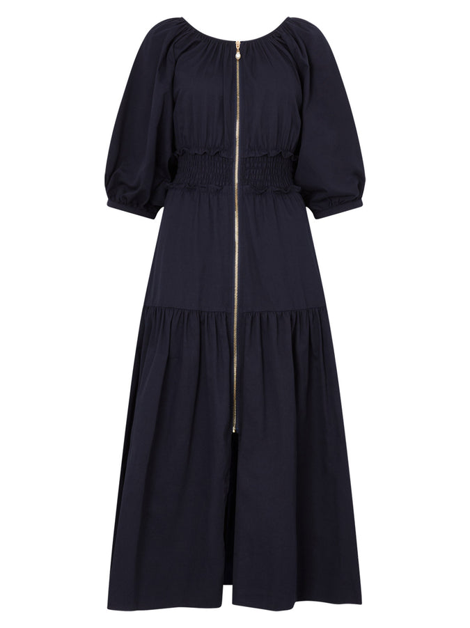 Beatrix Navy Cotton Midi Dress by KITRI Studio