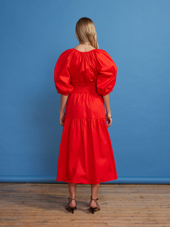Beatrix Red Cotton Midi Dress by KITRI Studio