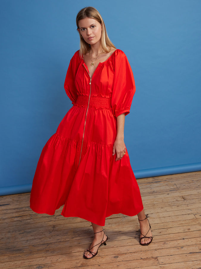 Beatrix Red Cotton Midi Dress by KITRI Studio