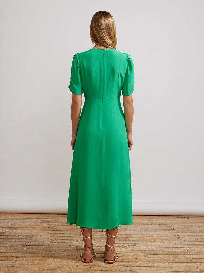 Bell Green Tie Front Midi Dress by KITRI Studio