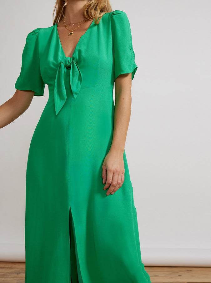 Bell Green Tie Front Midi Dress by KITRI Studio