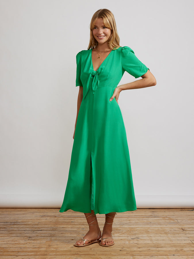 Bell Green Tie Front Midi Dress by KITRI Studio