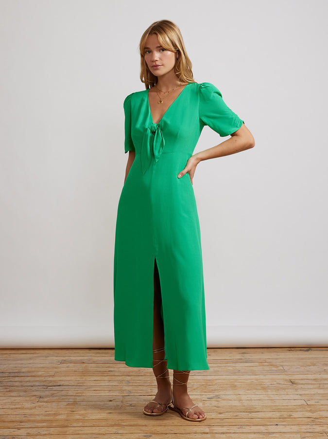 Bell Green Tie Front Midi Dress by KITRI Studio