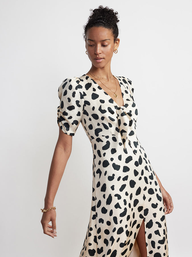 Bell Tie Front Animal Spot Midi Dress by KITRI Studio