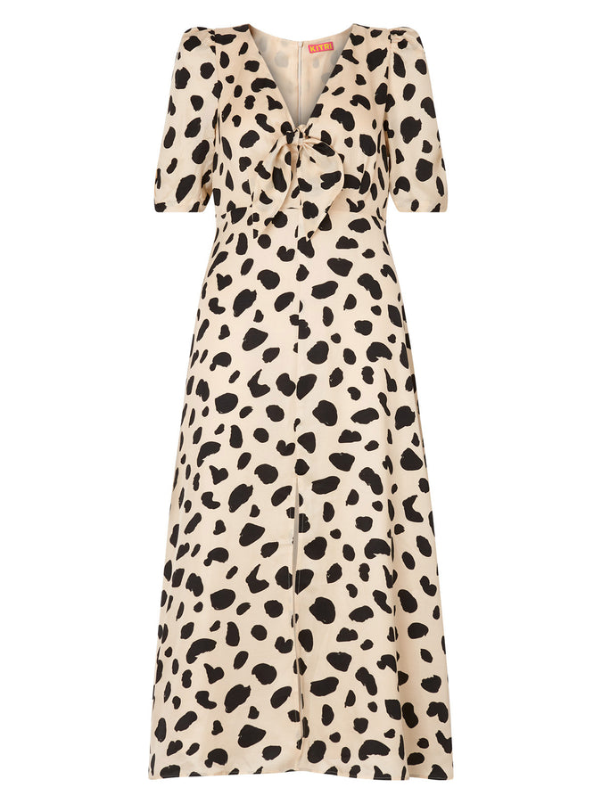 Bell Tie Front Animal Spot Midi Dress by KITRI Studio