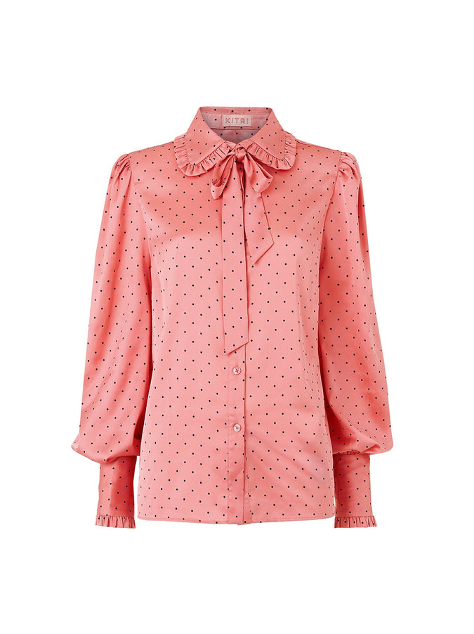Bessie Pink Polka Dot Pussy Bow Blouse by KITRI Studio