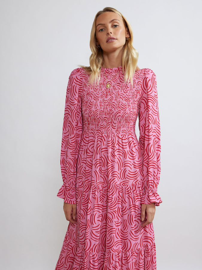 Betsy Pink Geo Shirred Dress by KITRI Studio