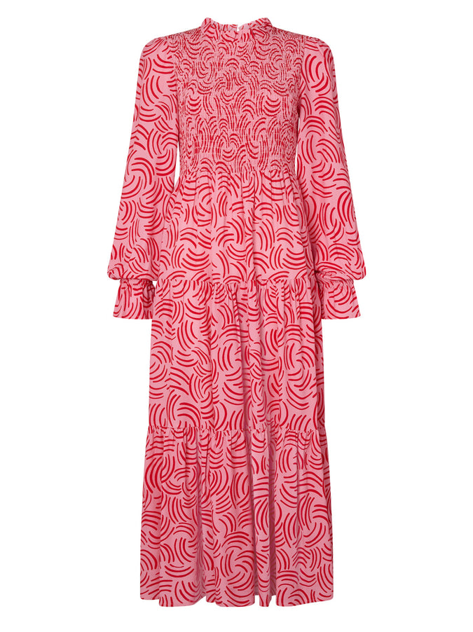 Betsy Pink Geo Shirred Dress by KITRI Studio