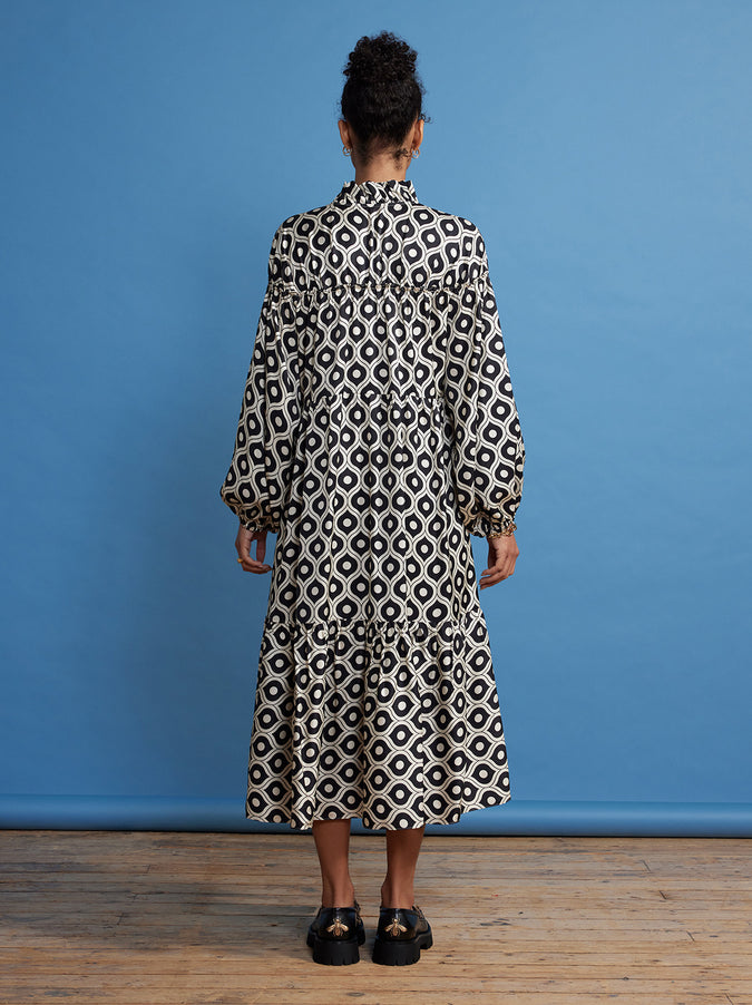 Betty Black Wallpaper Print Smock Dress by KITRI Studio