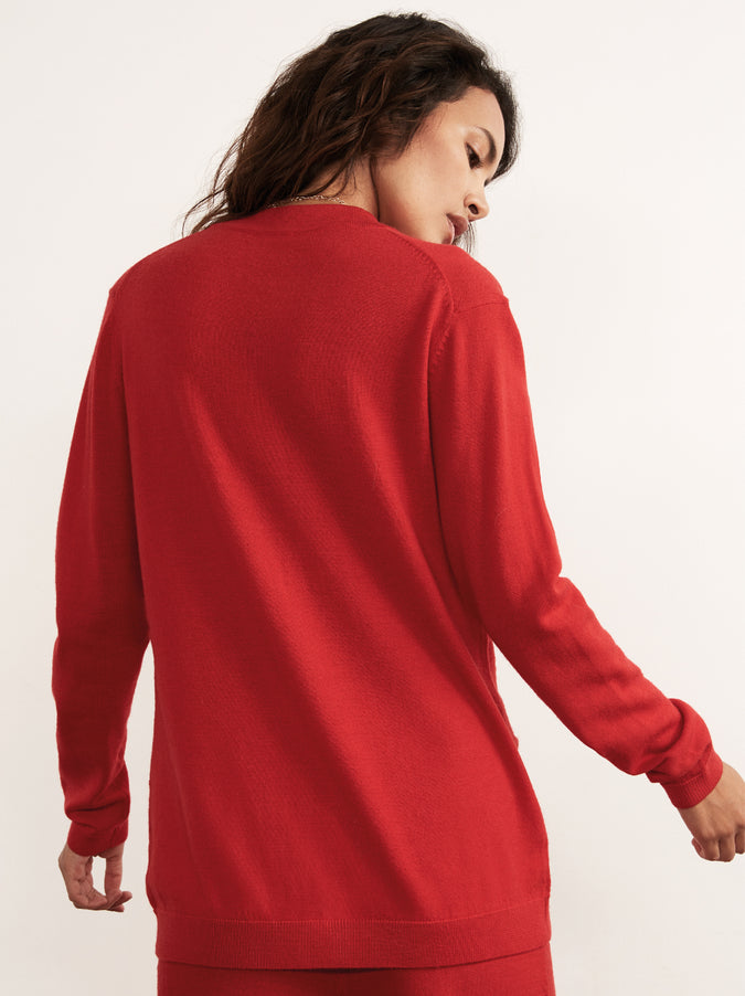 Bonnie Red Merino Wool Cardigan by KITRI Studio