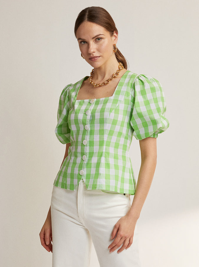 Bridget Green Gingham Top by KITRI Studio