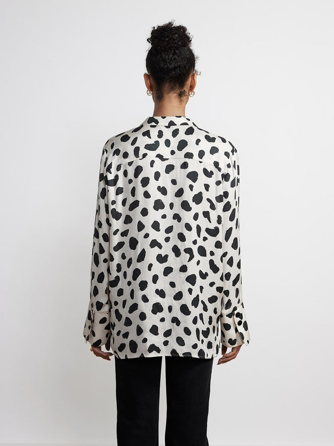 Cady Animal Spot Satin Shirt by KITRI Studio