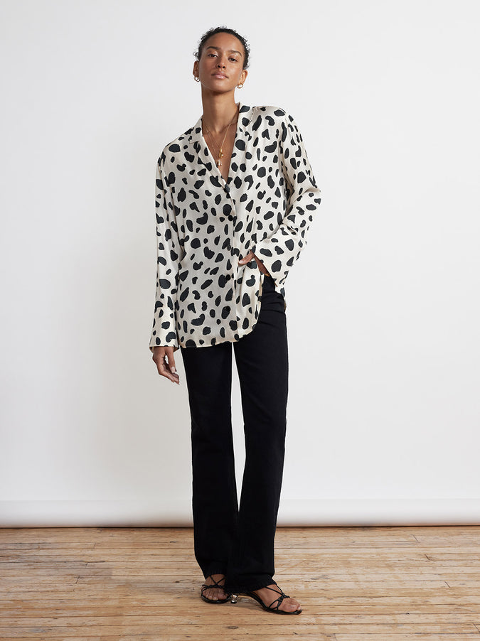 Cady Animal Spot Satin Shirt by KITRI Studio