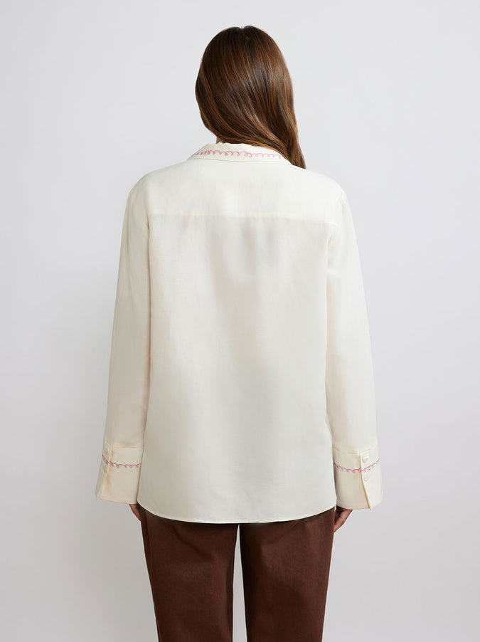 Cady Basket Embroidered Linen Shirt by KITRI Studio