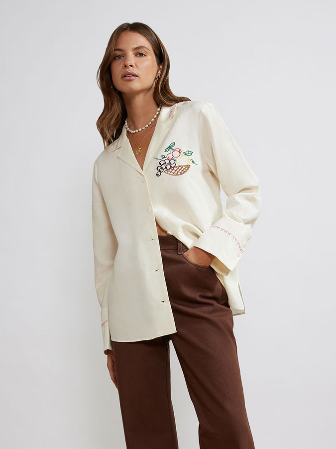 Cady Basket Embroidered Linen Shirt by KITRI Studio