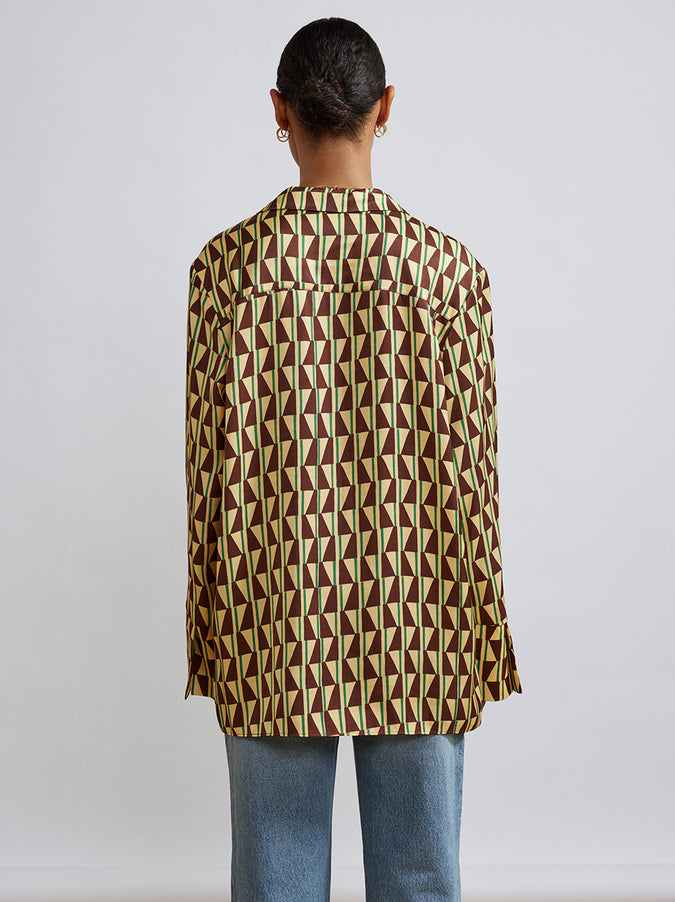 Cady Chocolate Tile Print Satin Shirt by KITRI Studio