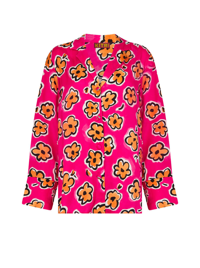 Cady Pink Painted Floral Satin Shirt by KITRI Studio