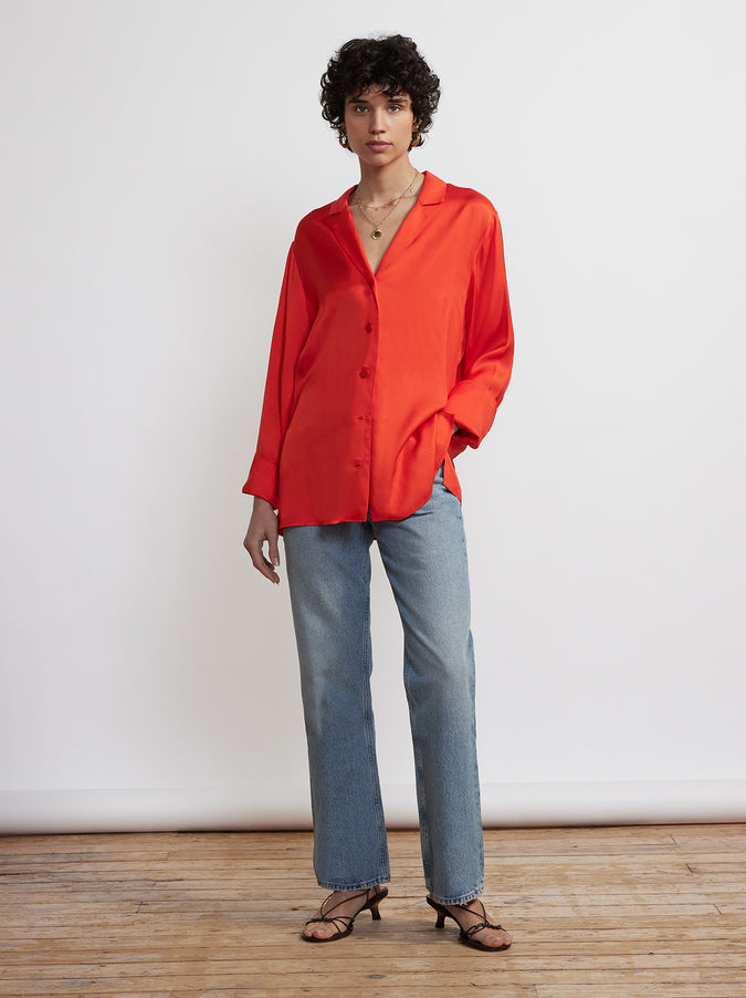 Cady Red Satin Shirt by KITRI Studio