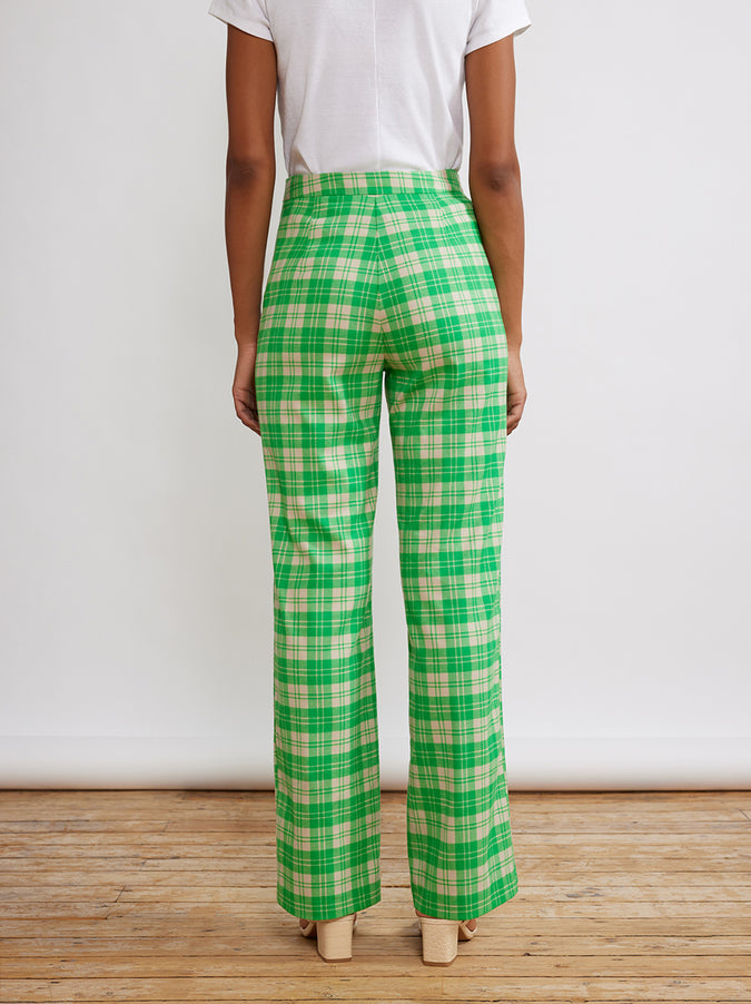 Carey Green Check Flannel Trousers by KITRI Studio