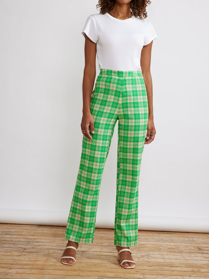 Carey Green Check Flannel Trousers by KITRI Studio