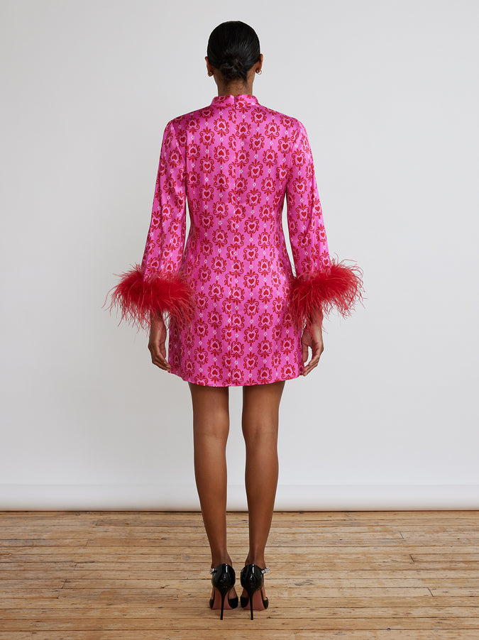 Carlotta Pink Heart Print Mini Dress by KITRI Studio