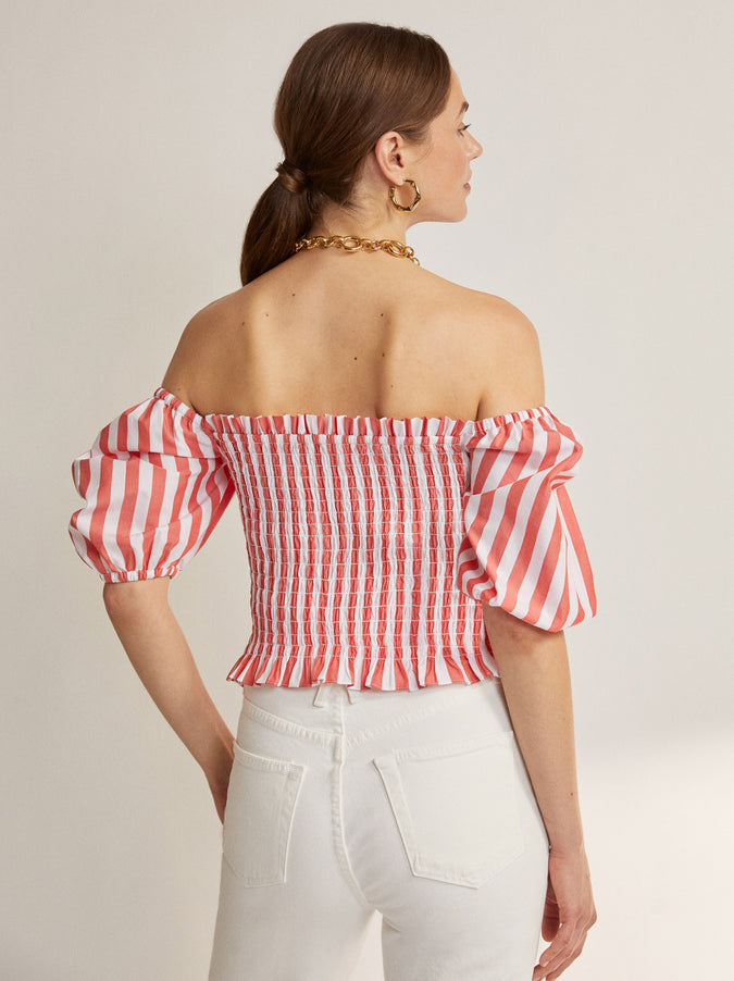 Carmilla Striped Cotton Shirred Top by KITRI Studio