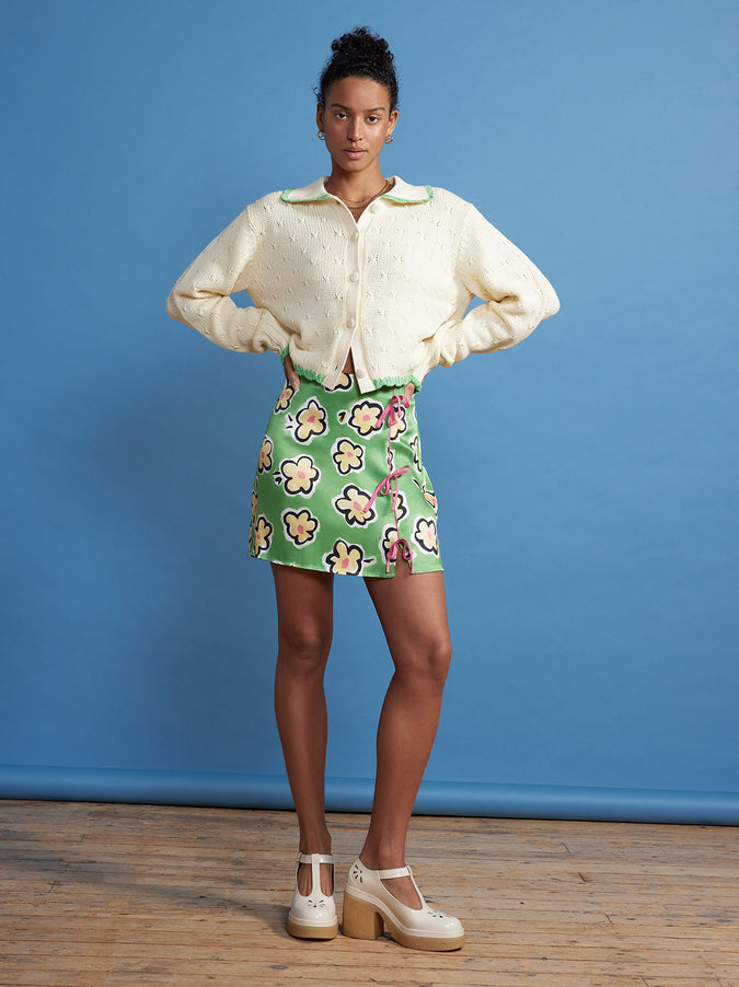 Christa Green Painted Floral Mini Skirt by KITRI Studio