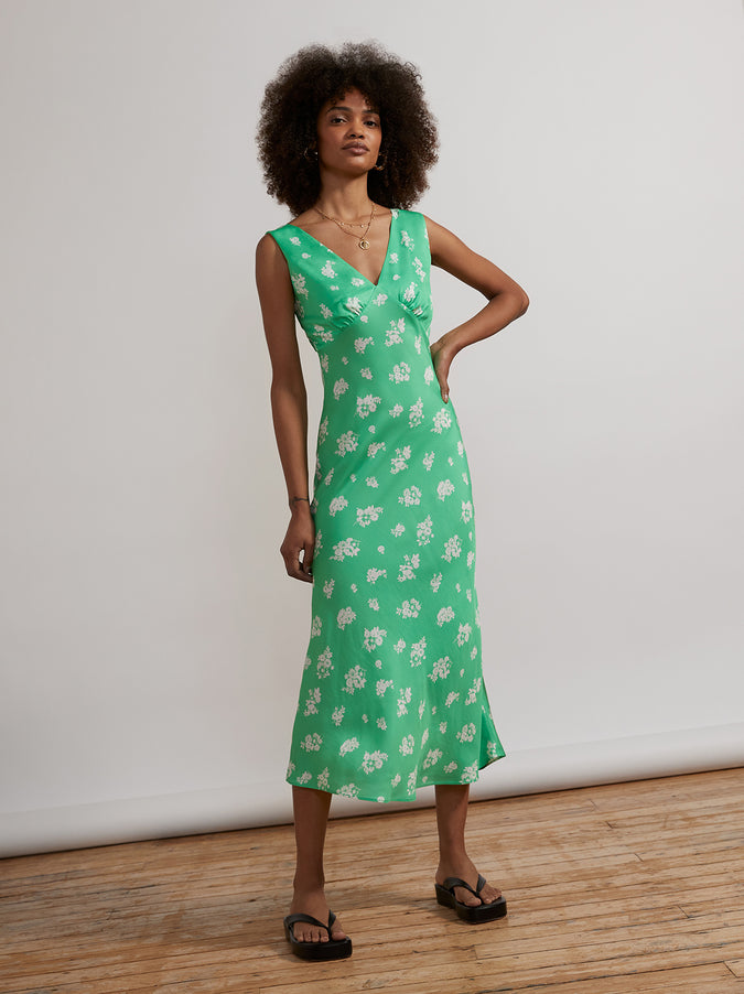 Claire Green Mono Floral Slip Dress
