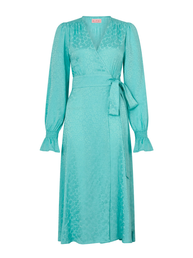 Claire Mint Daisy Jacquard Wrap Dress by KITRI Studio