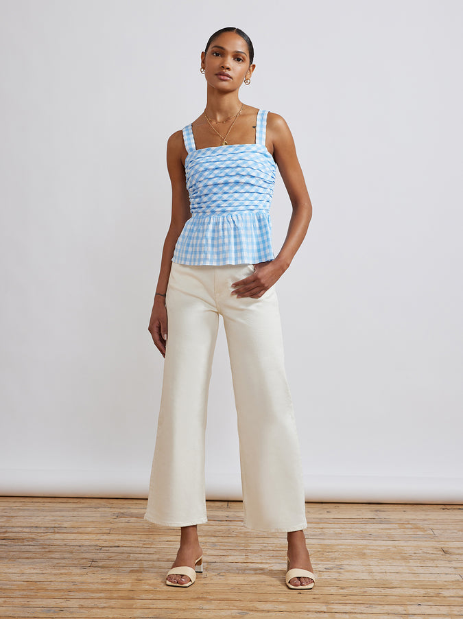 Clementine Peplum Blue Gingham Top