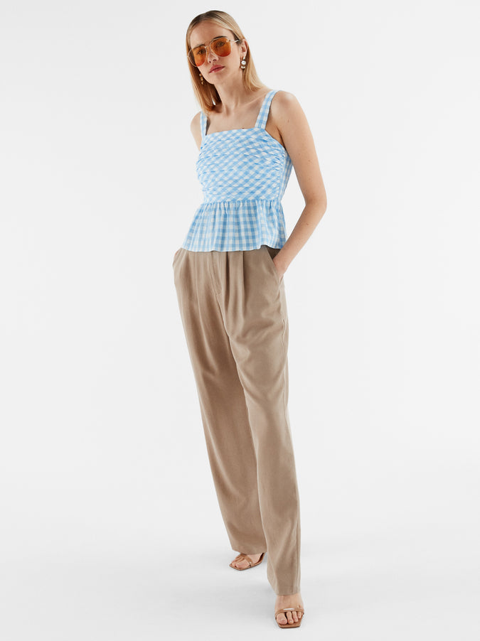 Clementine Peplum Blue Gingham Top