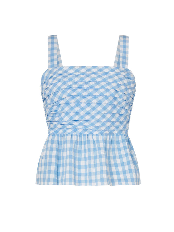 Clementine Peplum Blue Gingham Top