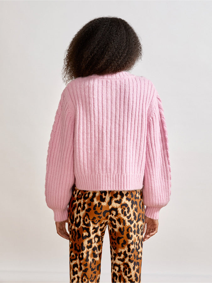 Cleo Pink Cable Knit Cardigan by KITRI Studio