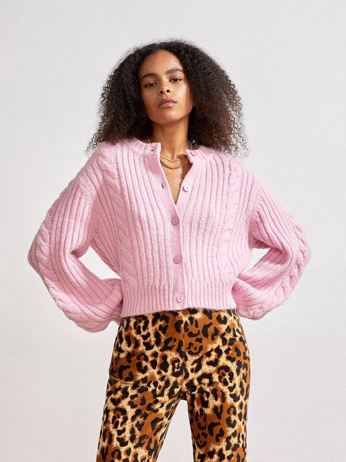 Cleo Pink Cable Knit Cardigan by KITRI Studio