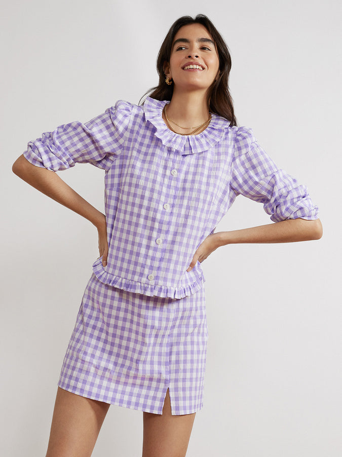 Colette Lilac Check Seersucker Mini Skirt
