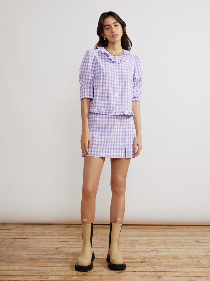 Everly Lilac Check Seersucker Top