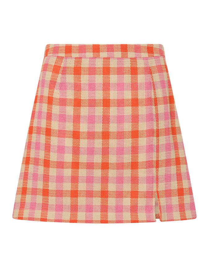 Colette Orange And Pink Check Mini Skirt