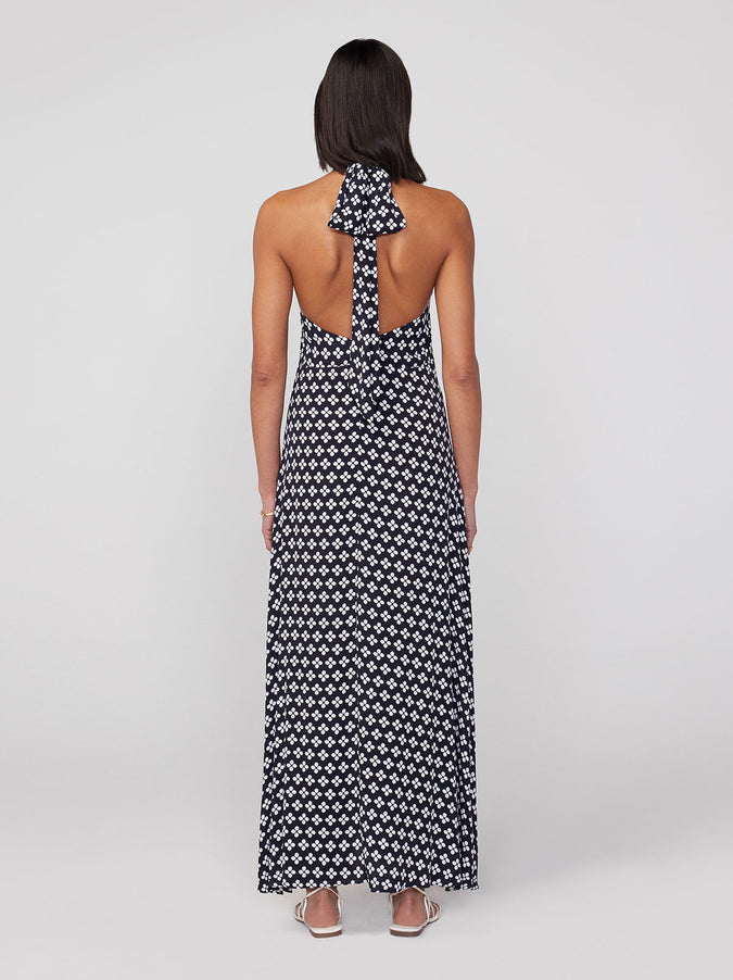 Dakota Black Polka Floral Halterneck Maxi Dress by KITRI Studio