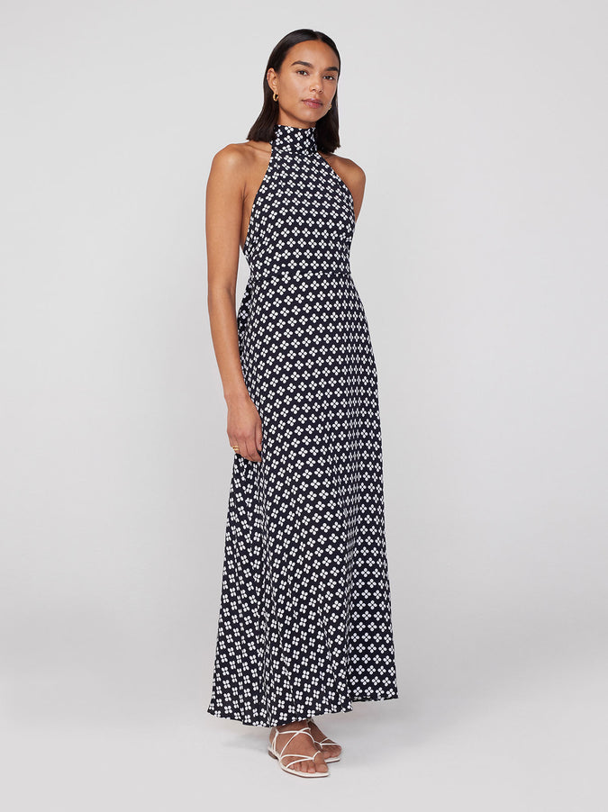 Dakota Black Polka Floral Halterneck Maxi Dress by KITRI Studio